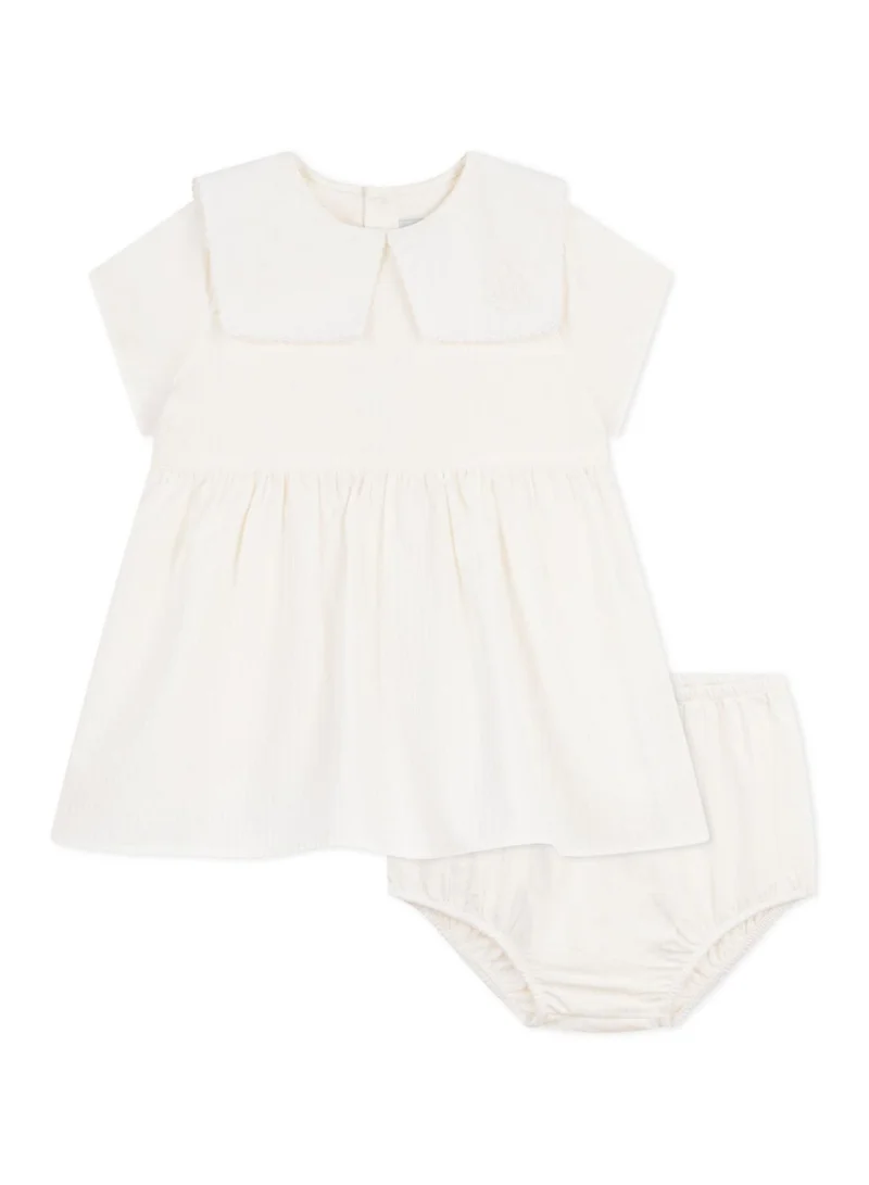 بيتي باتو Babies' dress in cotton/linen with short sleeves and bloomers